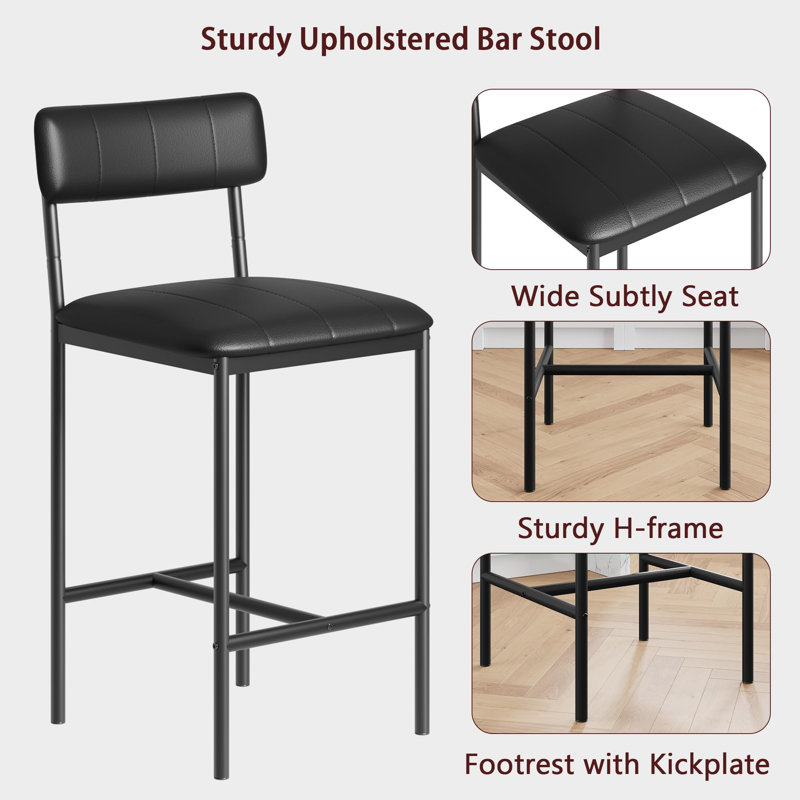 Bar Stools Set Of 2, Upholstered Counter Height Bar Stools