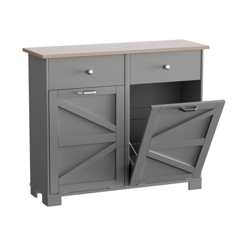 Double Tilt Out Trash Cabinet 10 Gallons Wooden Free Standing(Not include trash can), Grey