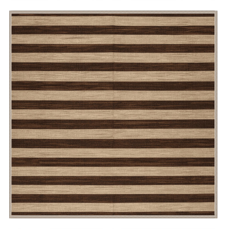 Tapis brun à rayures horizontales lavable à la machine, Carré 4 pi