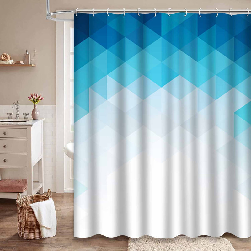 Rideau de douche abstrait abstrait triangulaire bleu avec 12 crochets, L 72 po x l 78 po