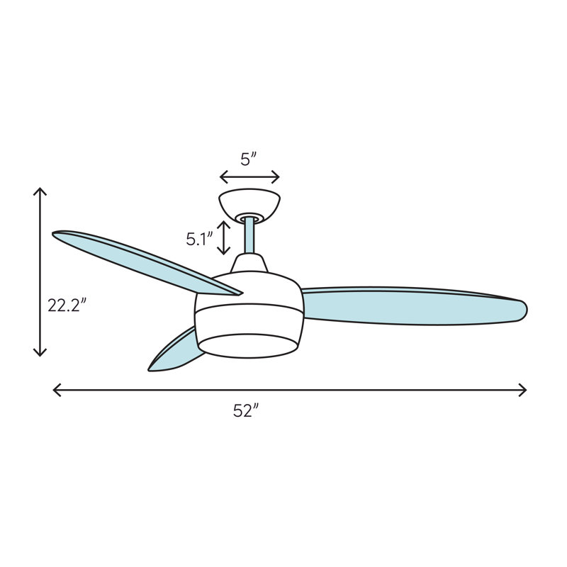 52'' 52 Blade Ceiling Fan with Pull Chain/Remote Control and Light Kit Included, Chaînette à tirer