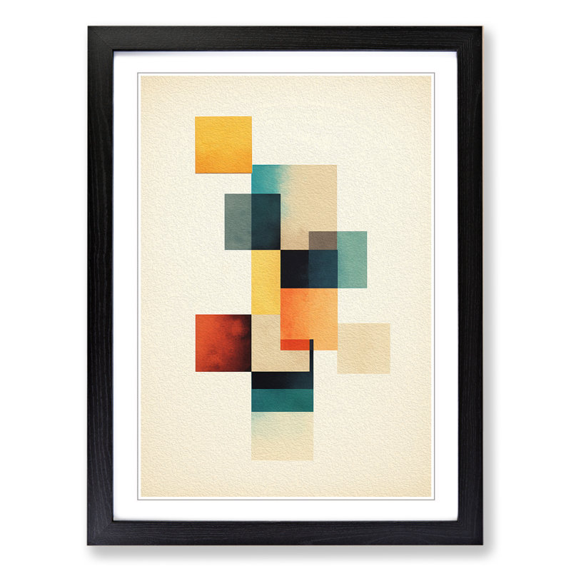 Minimalist Geometric - Single Picture Frame Print on Wood, 64cm H x 46cm W x 2cm D, Black