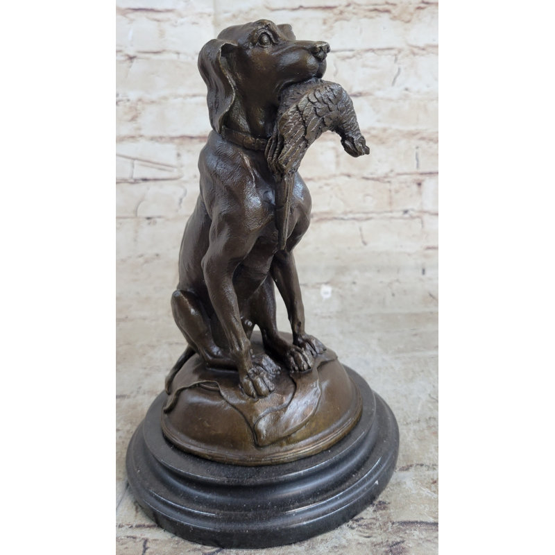 Bronze Labrador Hunting Dog Figurine with Marble Base