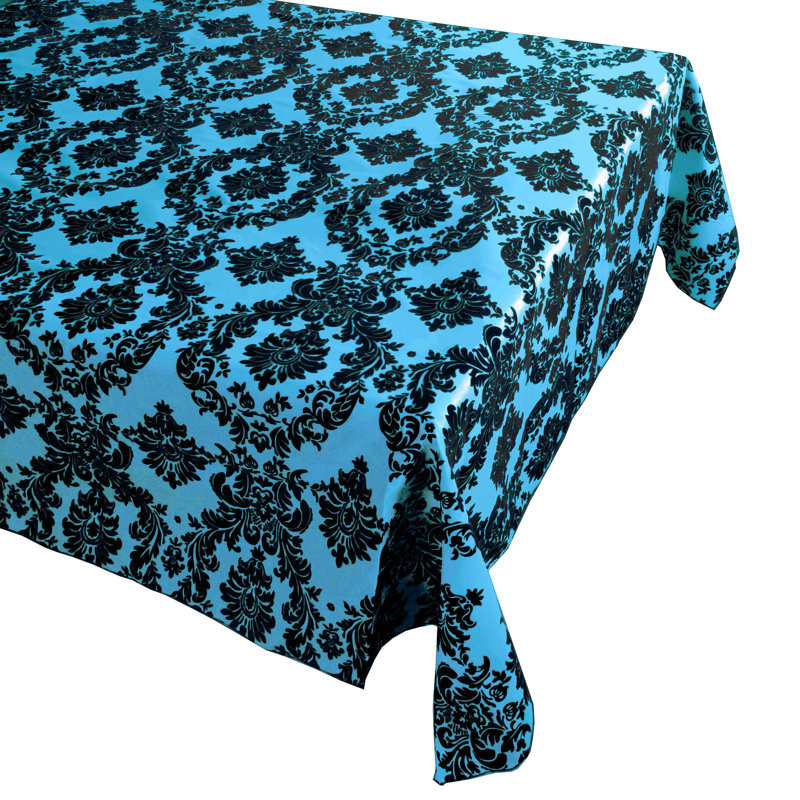 Damask Tablecloth, 96" x 58", Black/Turquoise