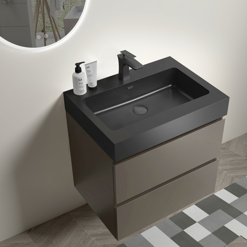 24" Gray Bathroom Vanity With Sink - Modern, Wall Mounted, Large Storage, Silent Operation, Beveled Design Contemporary And Stylish, Massive Storage Option, Glide, Finish
