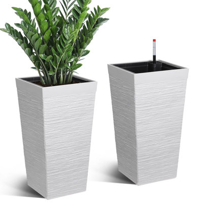 22.5" 2PCS Self-Watering Tall Planters with Water Level Indicator Large Indoor Outdoor Flower Pots Drainage Holes & Heavy-Duty Build for Porch Patio & Garden
