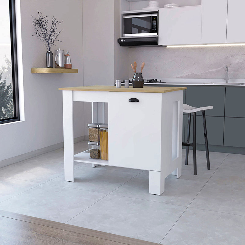 Îlot de cuisine 1 porte avec tablette ouverte blanc et macadamia