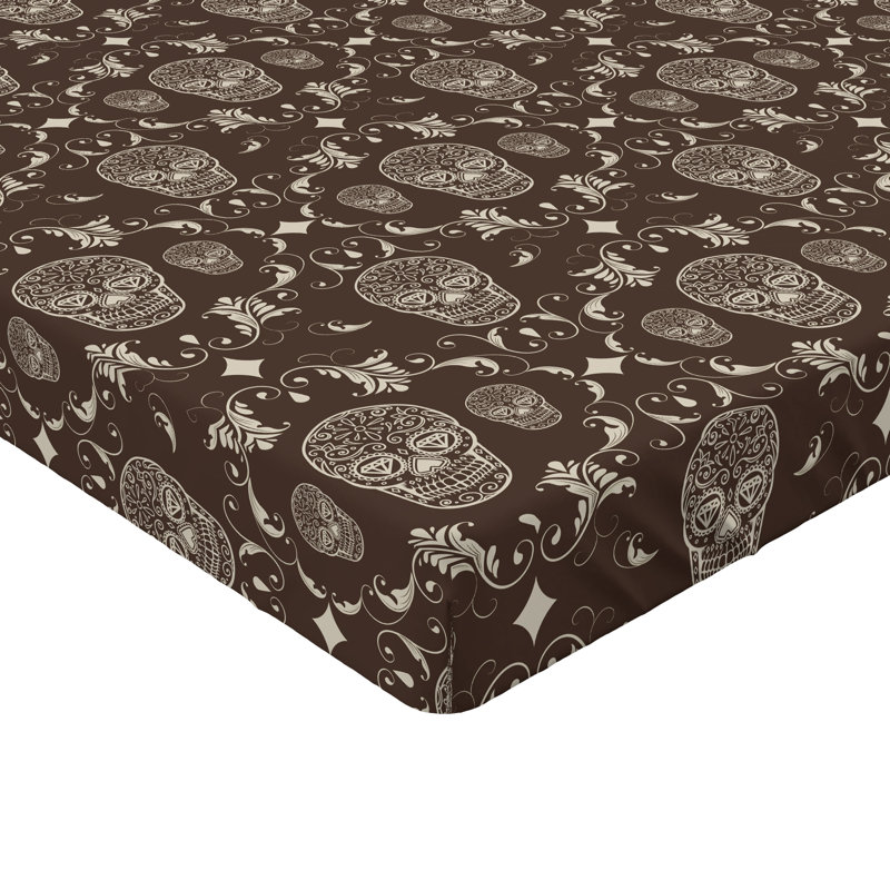 Ambesonne Gothic Fitted Sheet Retro Rococo Skull Pattern Pale Grey Umber, Full Fitted Sheet