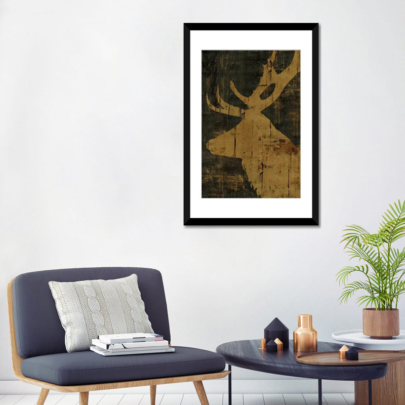 «Rustic Lodge Animals Deer», impression sur toile, Blanc, H 24 po x l 16 po x P 1 po, Papier d'art encadré noir