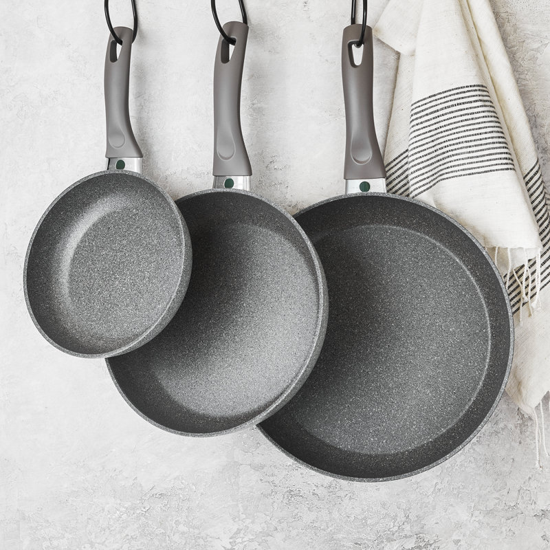 Modena Gray Aluminum Nonstick Fry Pan Set with Ceramic Coating