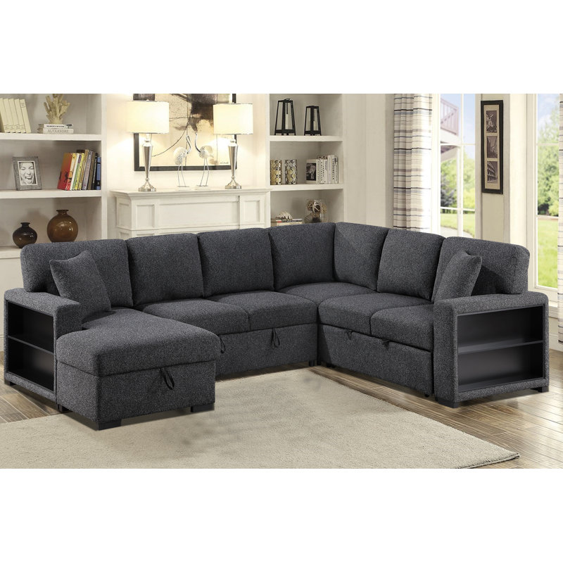 Canapé-lit modulaire en U 4 pièces 4 pièces avec rangement, Mélange de coton gris foncé