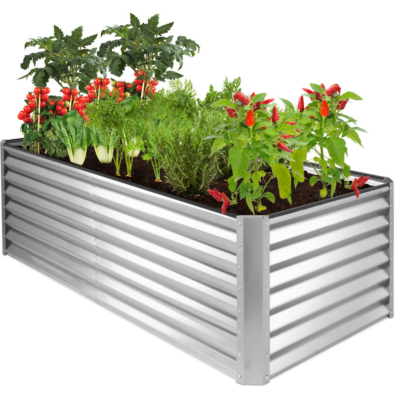 Rosonda Outdoor Metal Raised Planter Box, Blue, 24" H x 72" W x 36" D