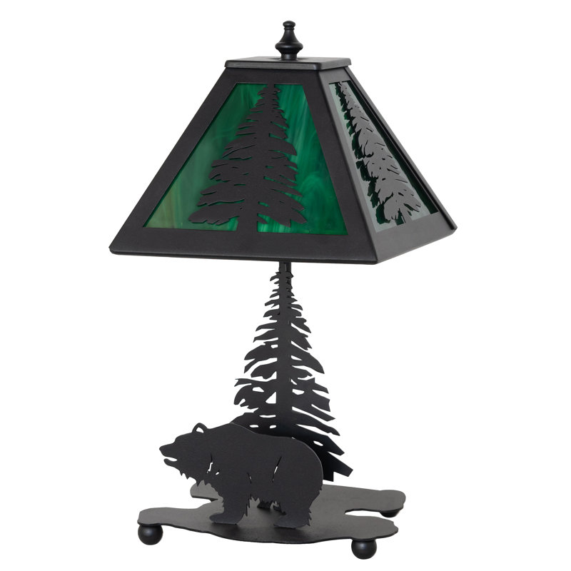 Lone Grizzly Bear Table Lamp, Emerald Green