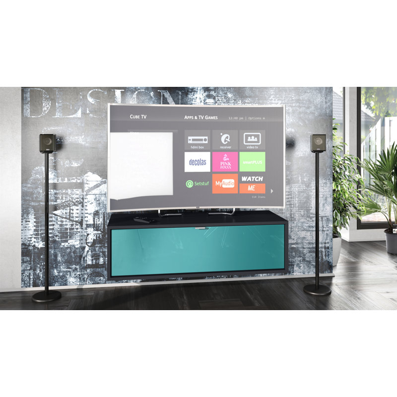 Mccaffrey Unfinished TV Stand for TVs up to 55", Black/Petrol High Gloss