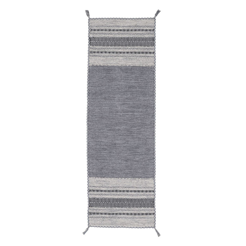 Azizi Striped Hand Woven Cotton Grey Rug, Runner 80 x 500cm
