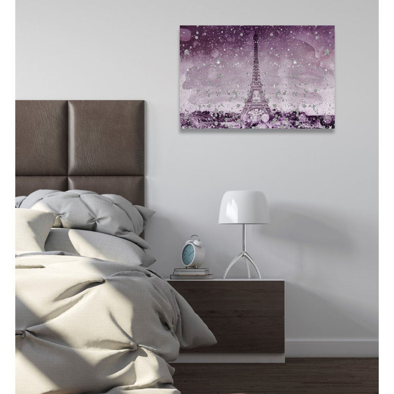 Eiffel Eiffel scintillant prune - impression sur toile tendue, H 30 po x l 45 po, Toile tendue