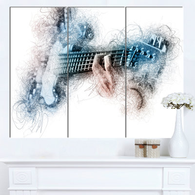 « man playing a guitare aquarelle », ensemble de 3 reproductions d’art sur toiles tendues