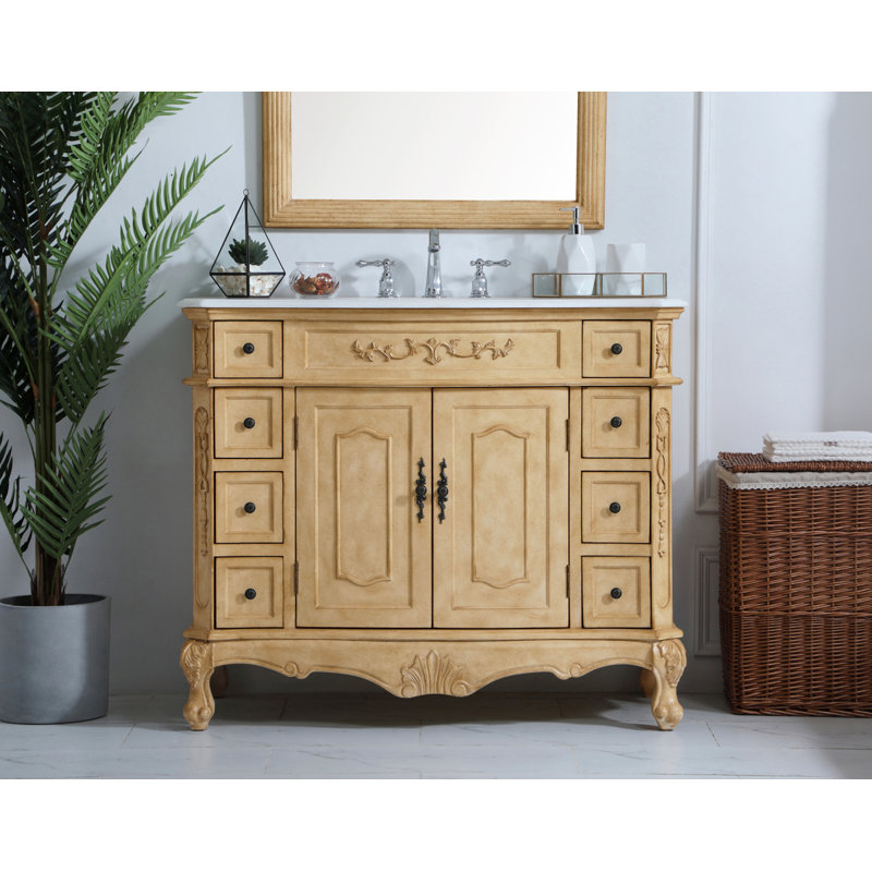 Ensemble de meuble-lavabo simple 42 po Lunette, Beige antique, Blanc Ivoire
