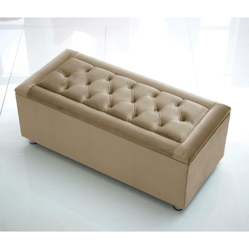 Essary 138cm Wide Tufted Rectangle Solid Colour Ottoman with Storage, Cream crush
