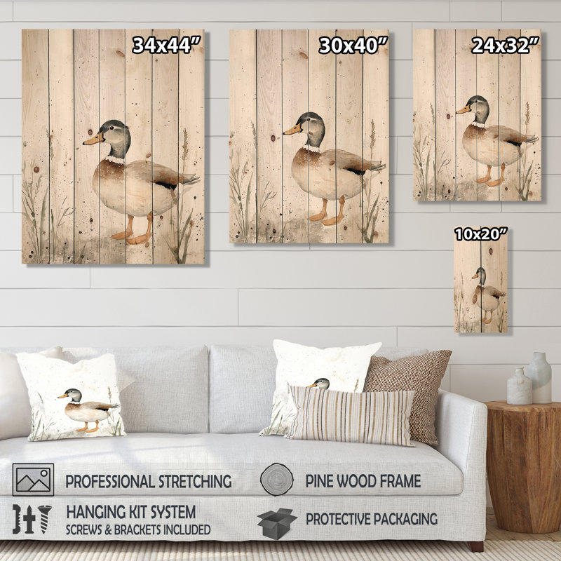 «Waddling Feet», art mural moderne sur bois de pin naturel, H 32 po x l 24 po