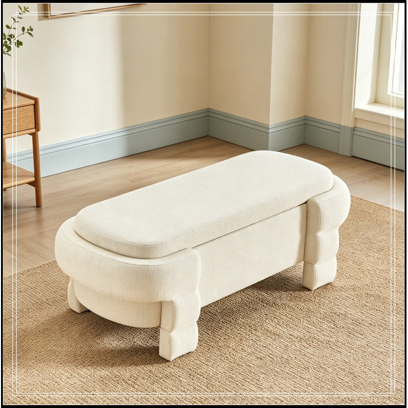 Banc rembourré avec rangement rabattable et pieds robustes, Beige