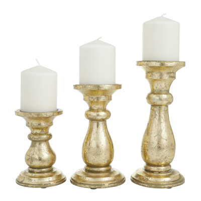 3 Piece Wood Tabletop Candlestick Set