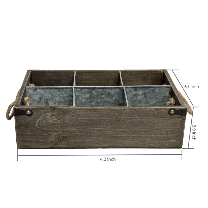 Distressed Brown Metal and Wood Storage Crate with Rope Handles