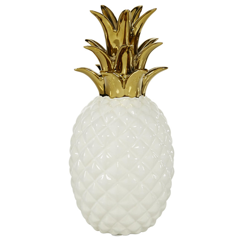 White And Gold Porcelain Pineapple Table Decor Sculpture