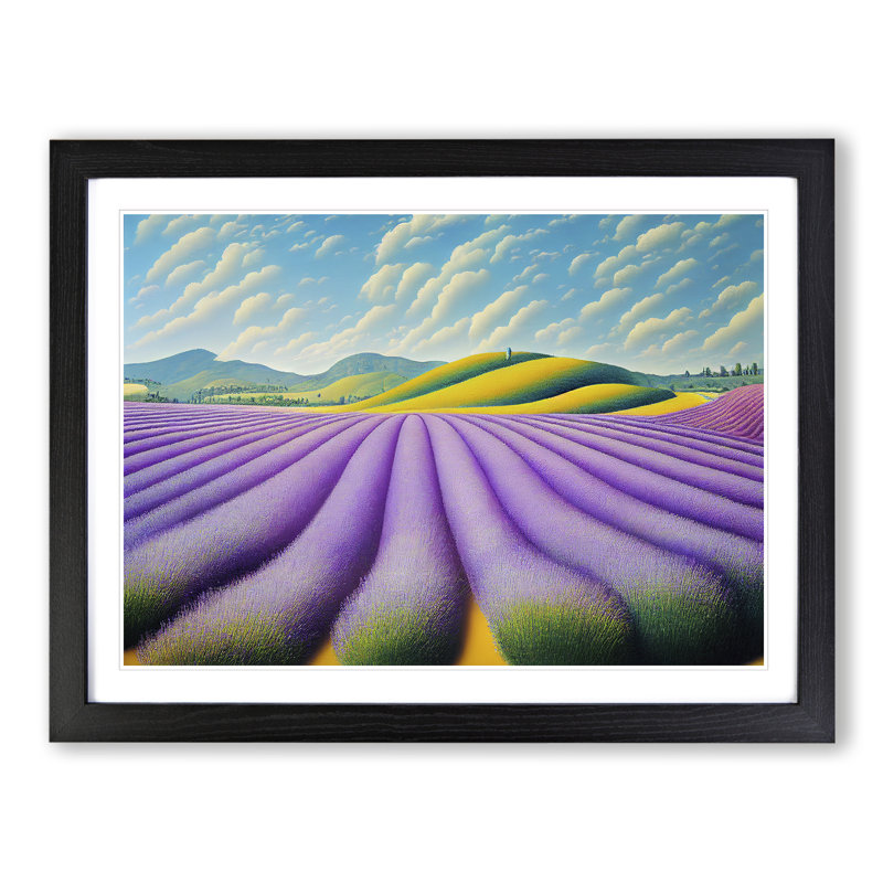 Stimulating Lavender Flower Field - Framed Print, Black Framed, 25cm H x 34cm W x 2cm D