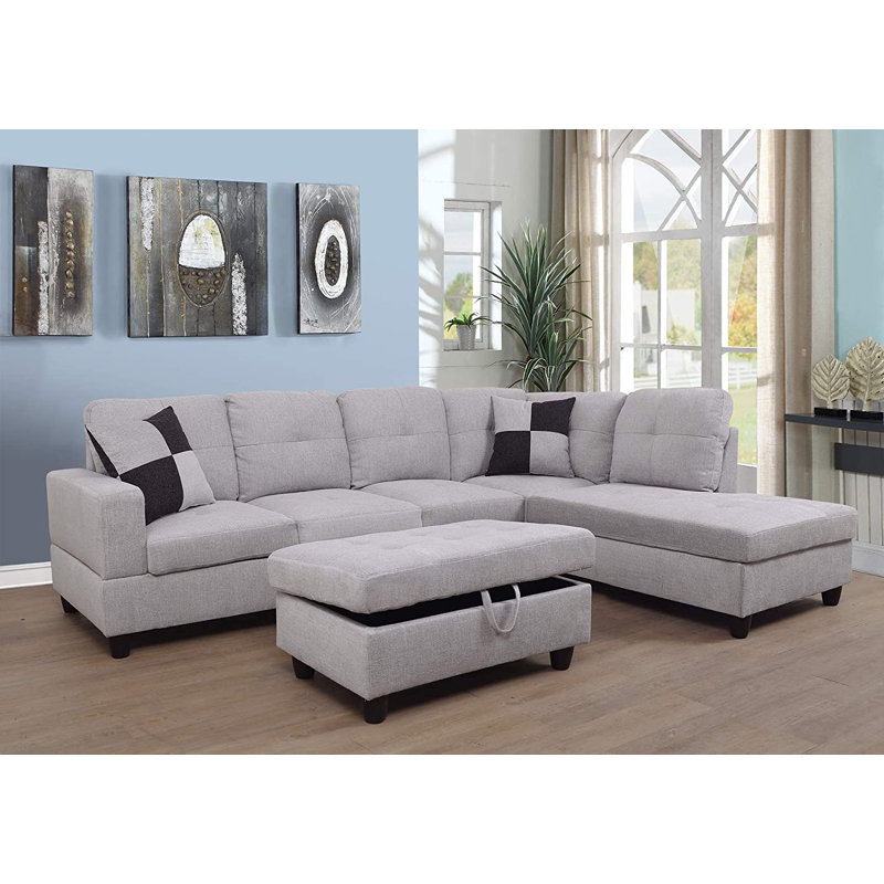 Palmer Square Upholstered Sectional, Left Hand Facing, Light Gray Flannel
