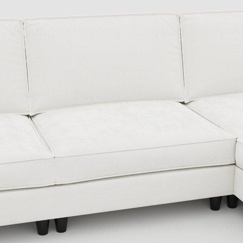 Canapés en U avec repose-pieds mobile et accoudoirs avec poches, Mélange de polyester beige