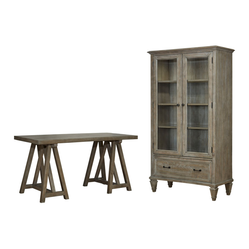 Desk With Door Bookcase, Dovetail Gray, 2 Pieces: Desk, Bookcase