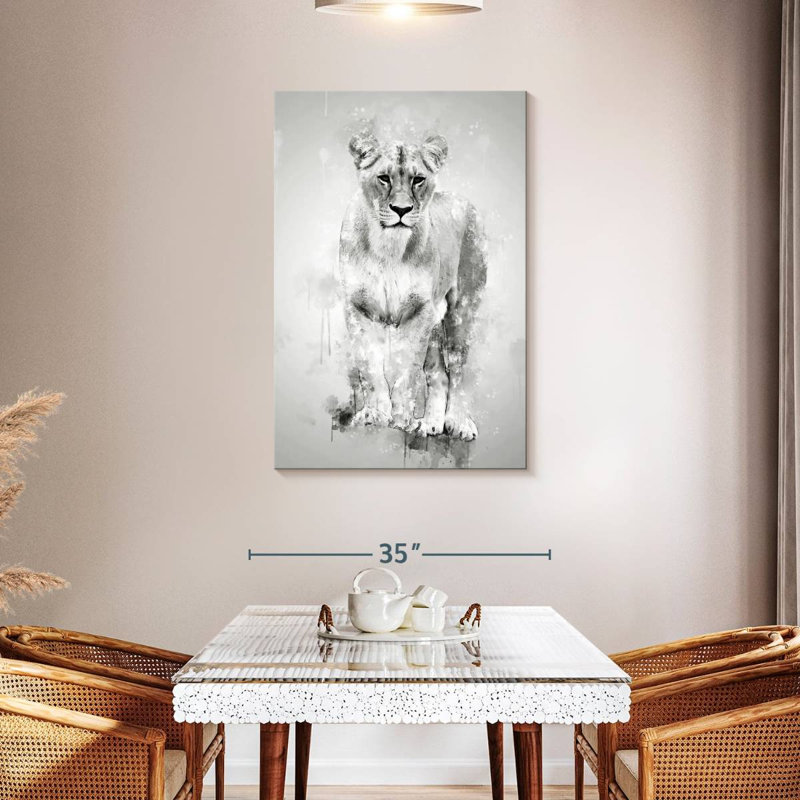 Lion Brampt femelle noir et blanc, H 45 po x l 30 po