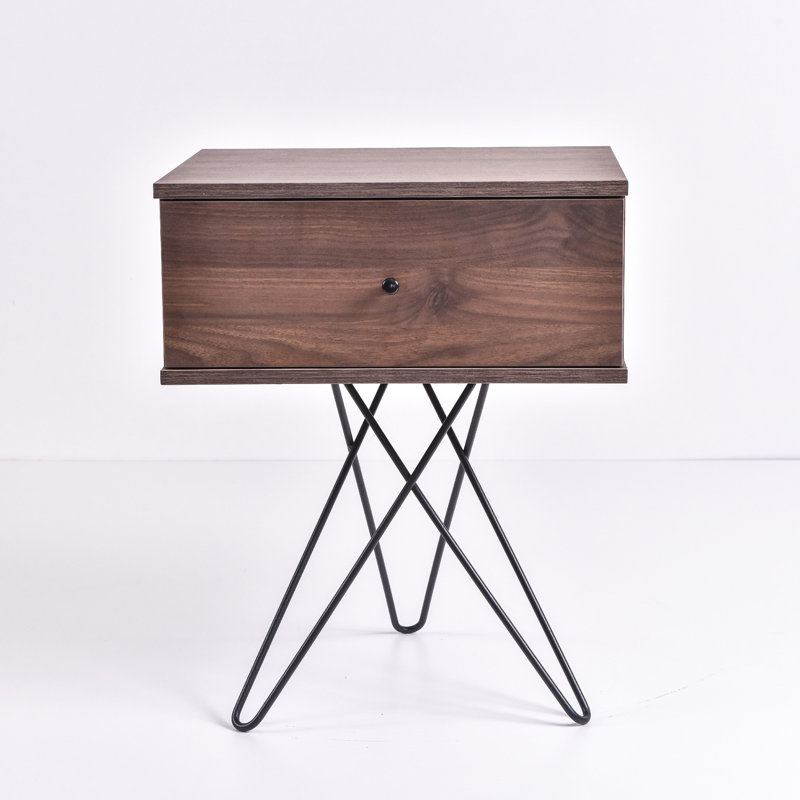 Prewitt 50.2 cm W Bedside Table, Black/Columbia Walnut