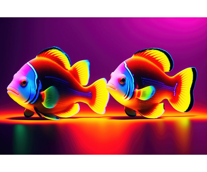«Unreal Neon Two Clownfish» par Stephen Chambers, impression sur toile tendue, L 36 po x H 32 po