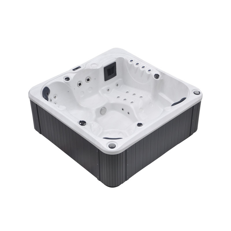 Belfry Bathroom Mirabal 220 Volt 32 - Jet Acrylic Square Plug and Play Hot Tub in Gray, Marble