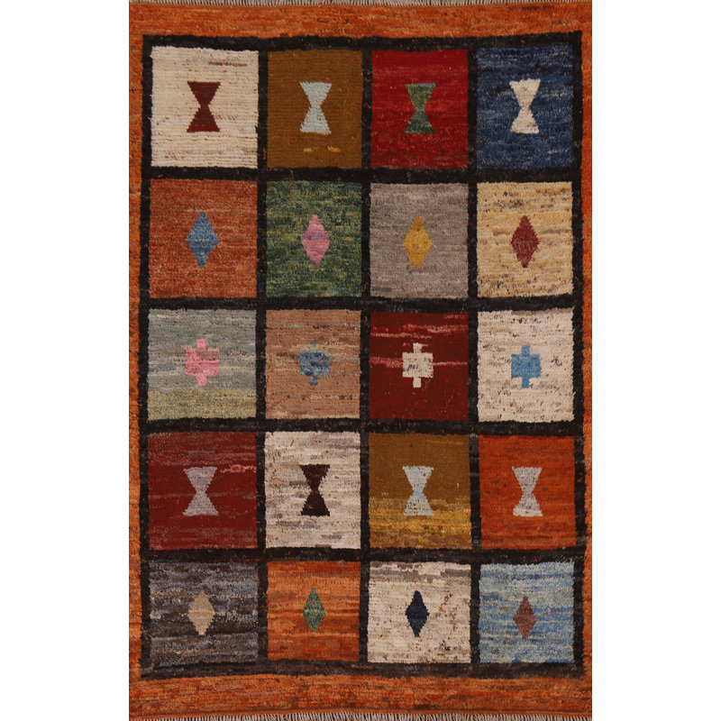 Tapis unique en laine noué à la main 5 pi 4 po x 7 pi 10 po nouvel âge brun / ivoire / orange