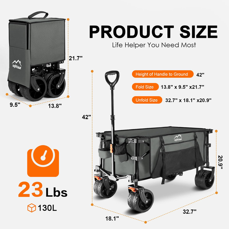 Chariot pliable 140L, Gris