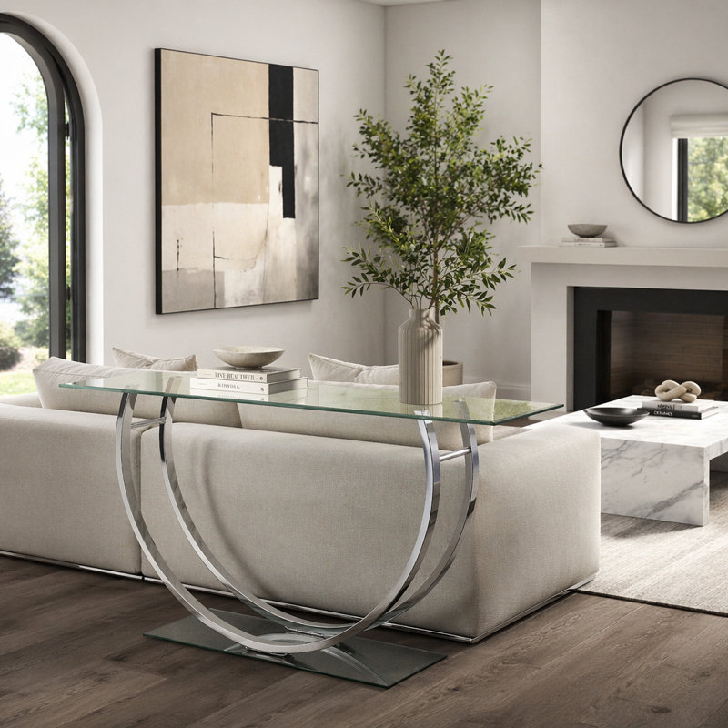 Garrett Chrome Glass Top Console Table