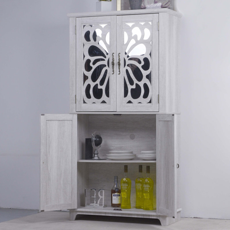 Buffet avec 4 portes en miroir, Gris clair