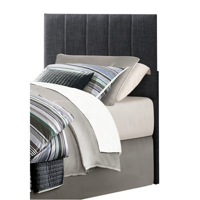 Bedroom Twin Headboard In Gray Fabric, Featuring Padded Vertical Channel Ornament And Engineered Wood Headboard, Fabric Covered With Design