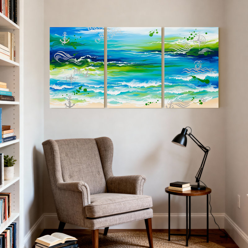 Ensemble de 3 reproductions d'art sur toile, "Nautical & Beach", H 36 po x l 72 po