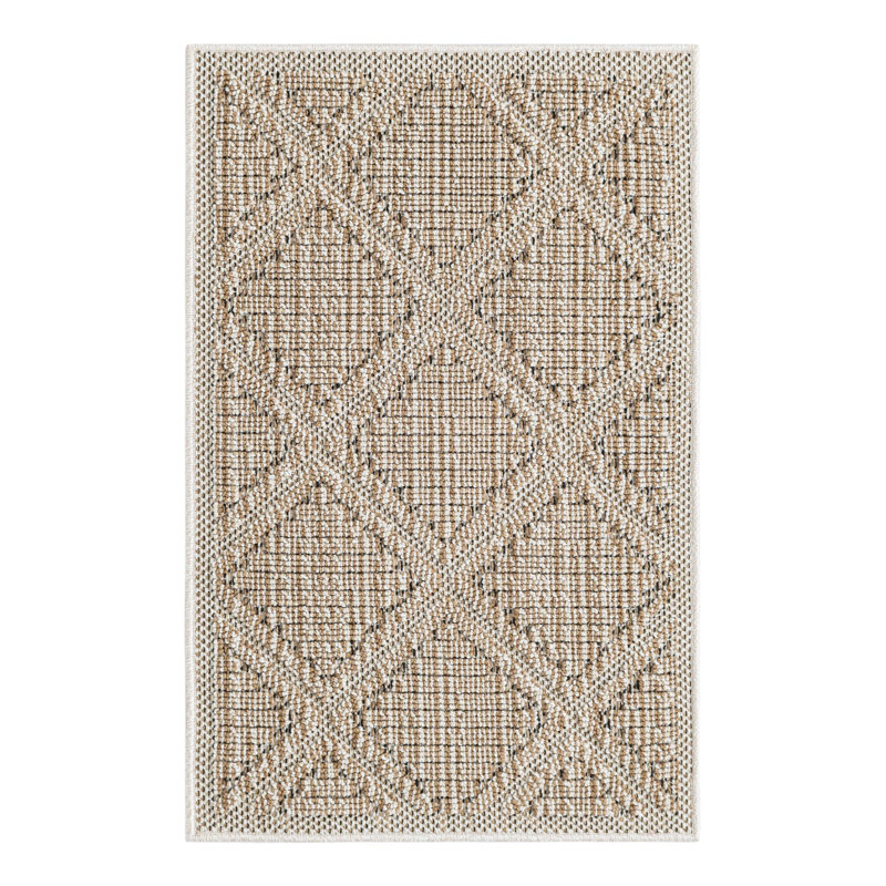 Geometric Machine Made Power Loom Polypropylene Plastic Indoor/Outdoor Area Rug in Khaki, Rectangle 2' x 3'1"