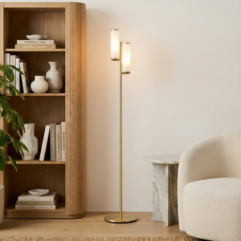 Lampe sur pied DEL industrielle à 3 voies avec abat-jour cylindrique en verre 64 po Gemini