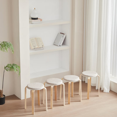 Ensemble de 4 tabourets empilables, tabourets empilables en bois cintré, chaises rondes sans dossier pour la salle à manger, la cuisine et la salle de classe