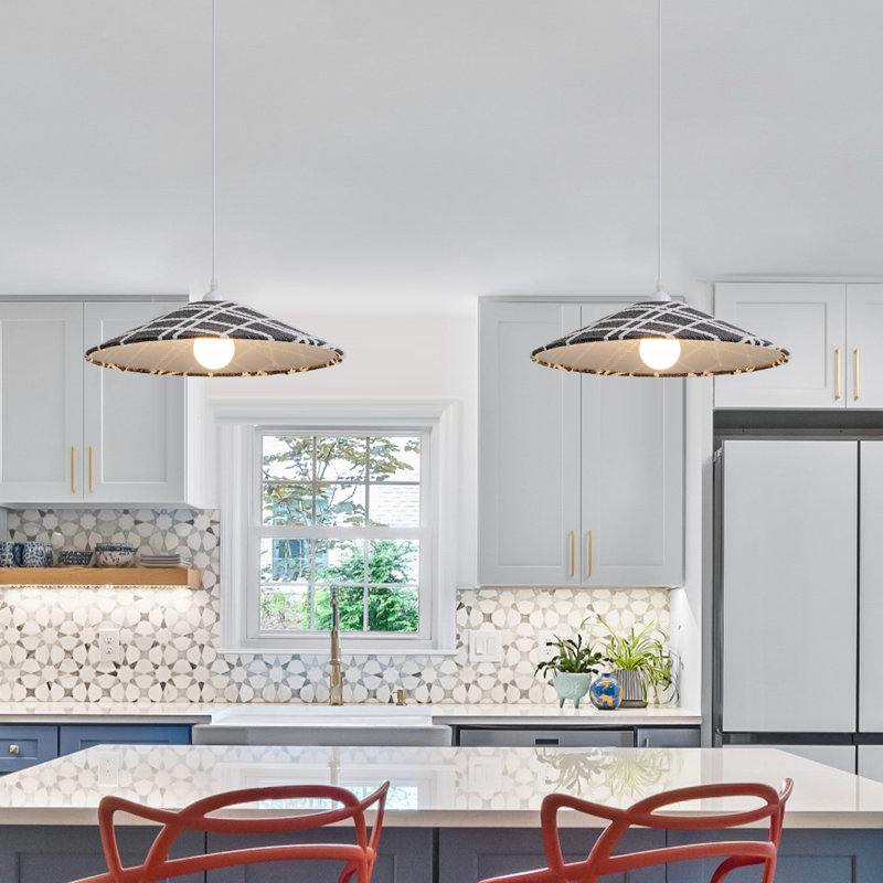 1-light Fabric Pedant Light Gray Cone Pedant Light with Cotton Shade for Living Room Kitchen Island