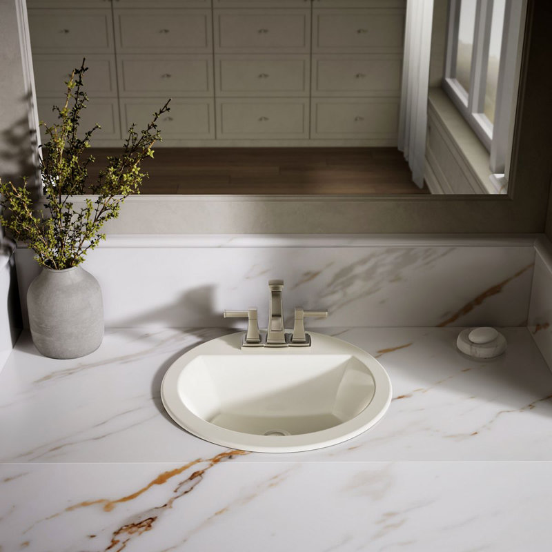 Bryant Ceramic Circular Drop-In Bathroom Sink with Overflow, 4'' Centers, Biscuit