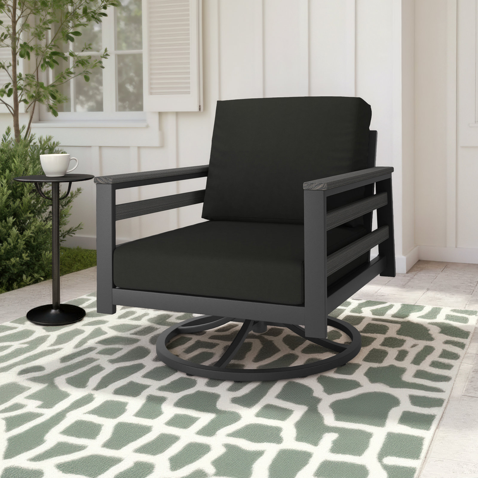 Townsend Sunbrella® Metal Swivel Patio Rocking Chair,  Canvas Black, Gray