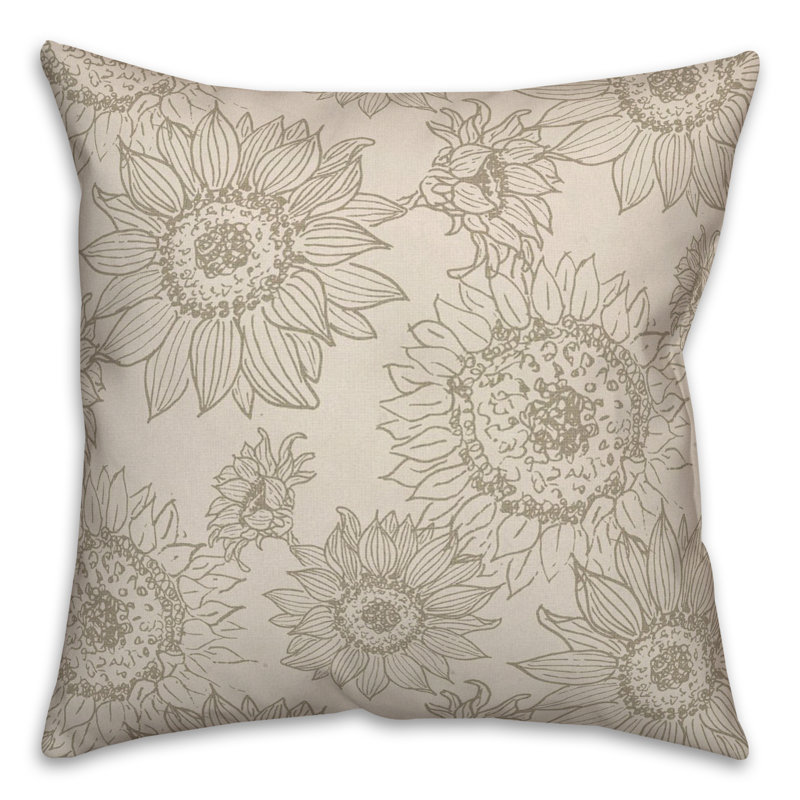 Floral Reversible Throw Pillow, Tan