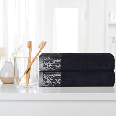 Carinna Cotton Medium Weight Floral Jacquard Border Assorted Bathroom Towel Set
